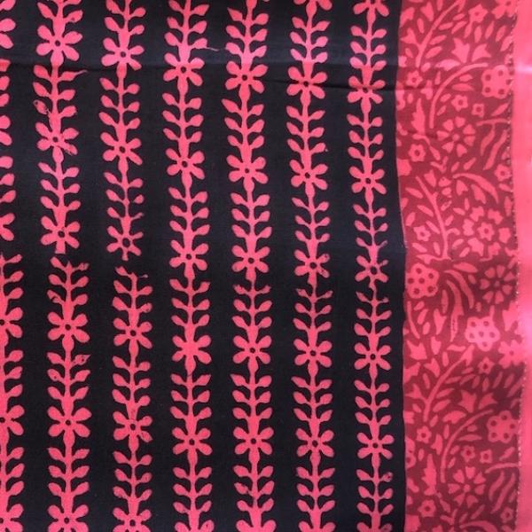 PINK-BLACK-FLORAL-VISCOSE Indischer-Hand-Block-Print
